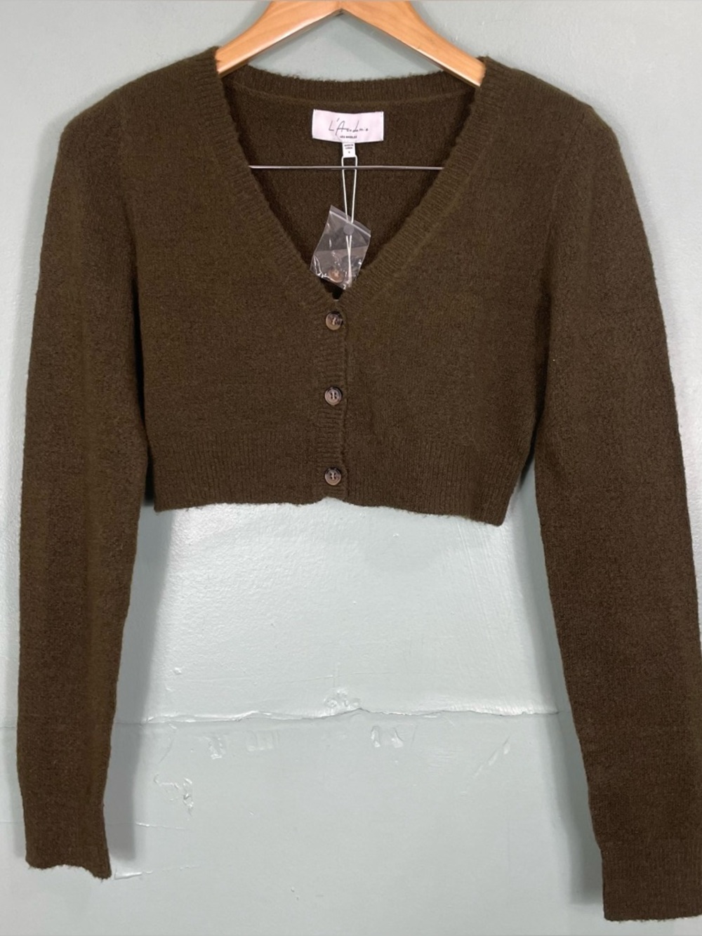 Revolve L’Academie Cropped Cardigan Button Down Soft Olive Green Women Small